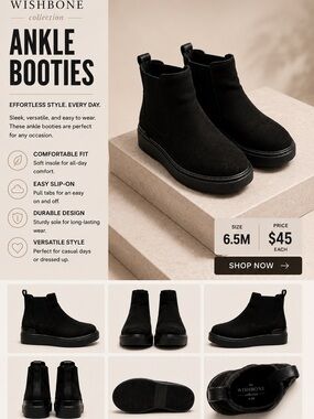 Wishbone Black Chelsea Ankle Booties - Slip-On Comfort
